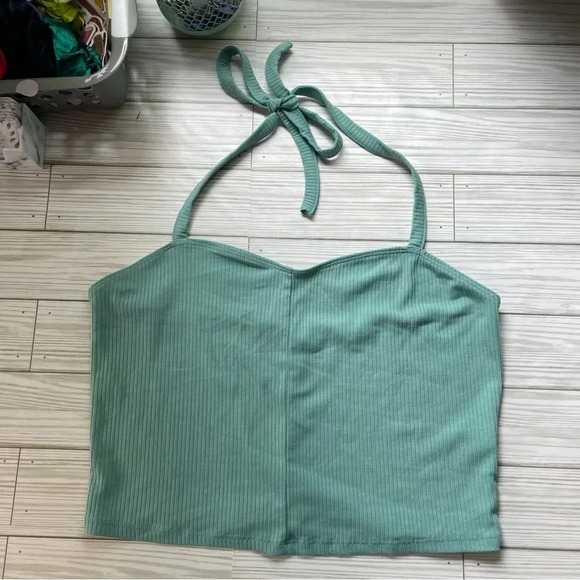 Pacsun teal ribbed halter crop top size large - Picture 1 of 9